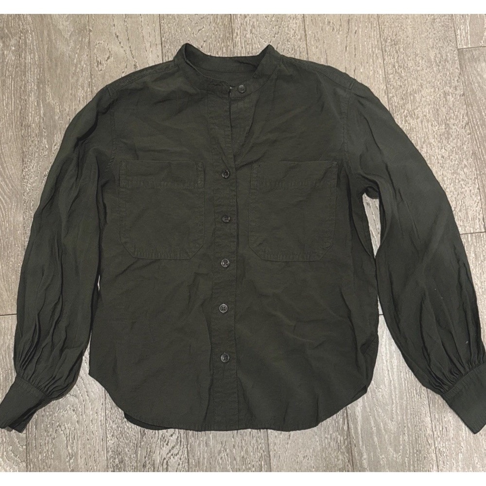 BNWT Banana Republic Womens Button Up Utility Grandpa Collar Shirt Green Size M